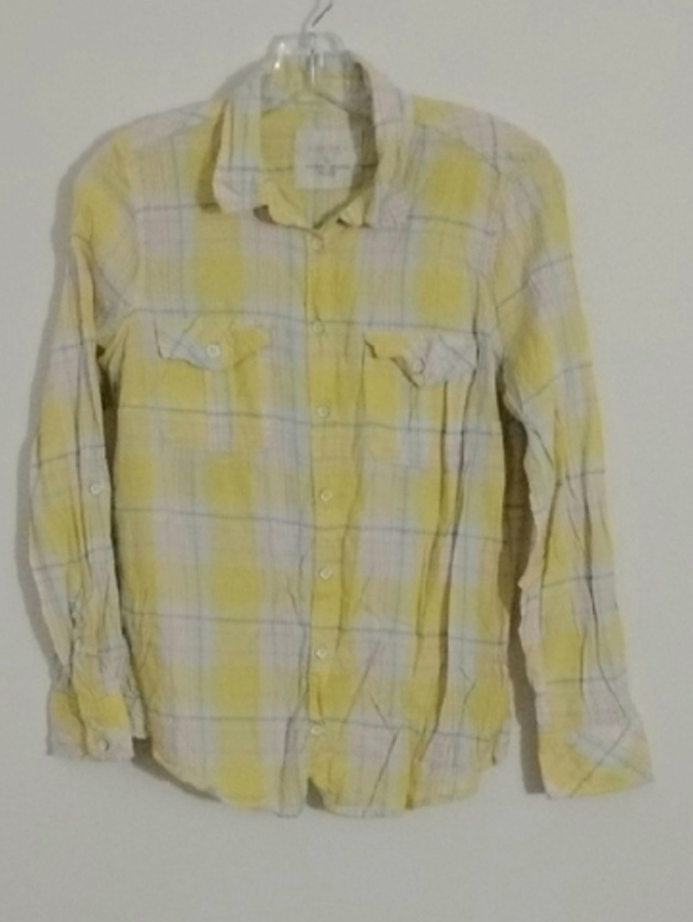 Yellow Plaid Button Front Collar  Shirt Size M Cotton Blend Coastal Cowgirl
